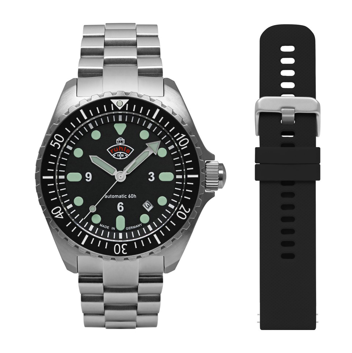 HAU, Ruhla 1929 Minentaucher DIVER Cal. 8315 Set MB+SB black